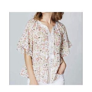 J Jill Floral Tiered Ruffle Sleeve‎ Button Down Blouse Top Peasant Cottage Sz 2X